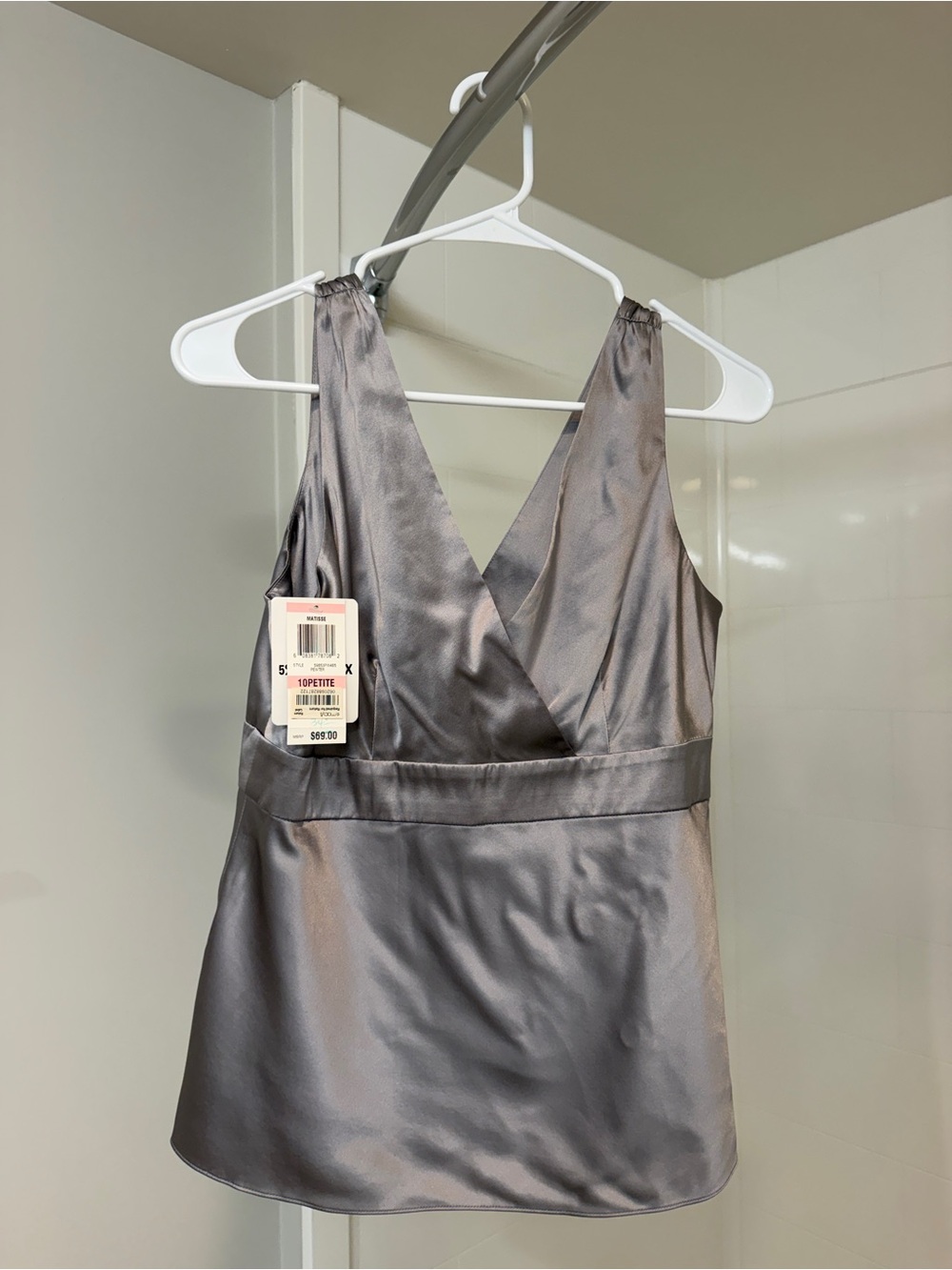 NWT Silk Zipper V-Neck Camisole Top - Silver